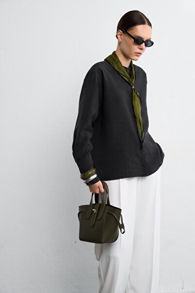 Zeyyen MANDARİN YAKA CUPRO GÖMLEK SİYAH