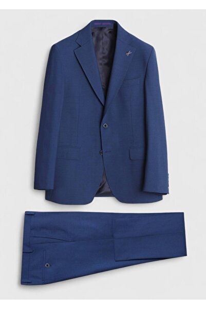 Ramsey Navy Blue Plain Zeroweight Slim Fit Wool Blended Suit