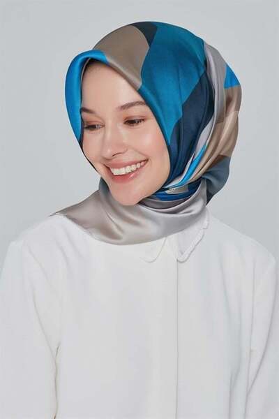 Armine وشاح حريري حنين - 8424-33 نسيج قطني طويل رمادي أزرق