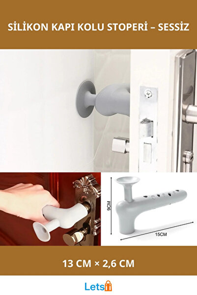 Letsii سدادة مقبض الباب من السيليكون الصامت مع شفاط، لون رمادي فاتح، 13 سم