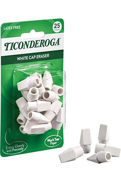 TICONDEROGA Pencil Cap Erasers, White, 25 Pieces, 6 Packs (X38025)