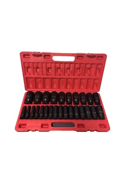 OEM 26 Piece Long Impact Socket Set, 1/2″, 10–36 mm, Red, Hexagonal