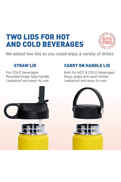 BEOLA 550 ml Double-Wall Insulated 18/8 Stainless Steel Water Bottle with Straw & Wide Mouth, 2 Lids