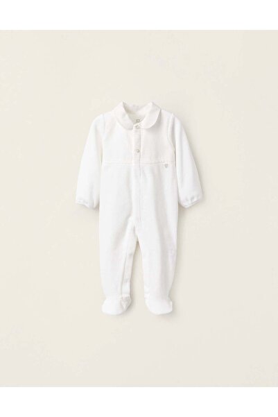 Ziddy بدلة نوم مخملية منسوجة لحديثي الولادة، باللون الأبيض