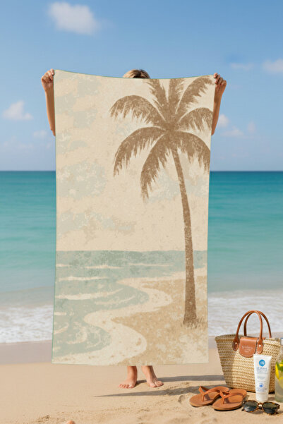 BETHA Kumsal Palm Tree Patterned Cotton Beach Towel – Patterned Design – 75X150 cm
