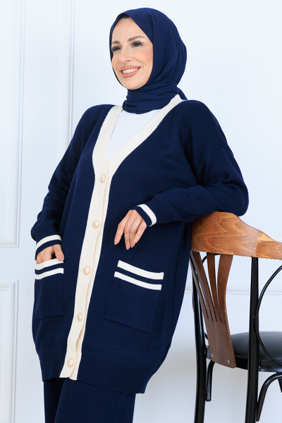 benguen Pocketed Knitwear Set N7068 Navy Blue