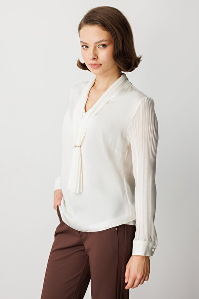 Ekol Blouse with Scarf Collar and Brooch Detail
