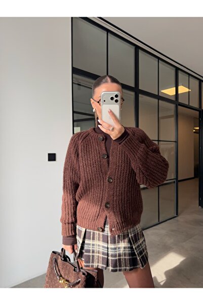 BB Bensu Buyruk Buttoned Selanik Knitted Brown Cardigan