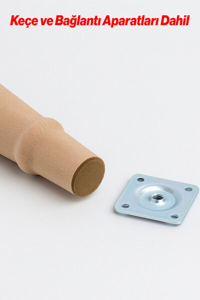 Badem10 Bohemian 20 cm Natural Wood Leg Unpainted Raw Cylinder Furniture Armchair Sofa Leg Including Metal Bracket