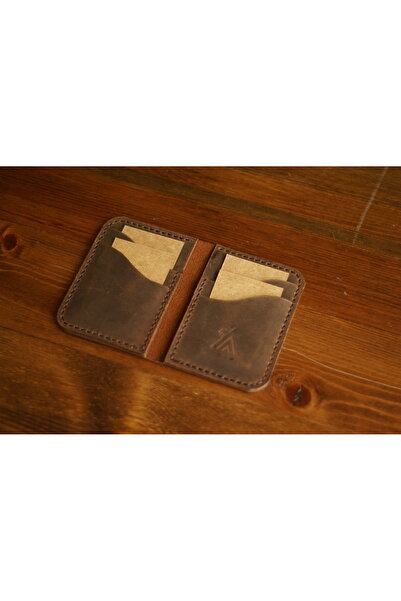 Craftelier محفظة مصنوعة يدويًا من الجلد الطبيعي - ثنائية الطي - قرفة