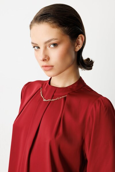 Ekol Blouse with Collar Necklace and Pleated Details