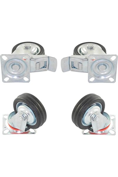 Evotools Set of 2 swivel casters and 2 swivel casters with brake, solid rubber, 125 mm