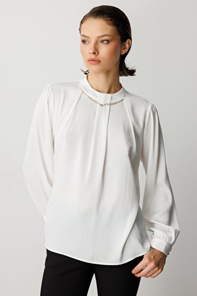 Ekol Blouse with Collar Necklace and Pleated Details