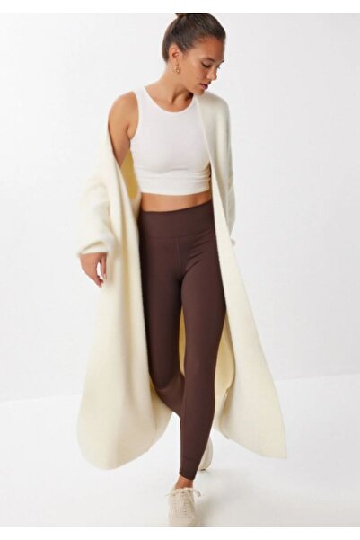 BUSEM Μαλακή υφή μακριά πλεκτή ζακέτα ECRU