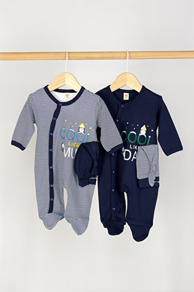 Mini Cotton Boy Baby Cool Patterned Beret 2-Piece Jumpsuit