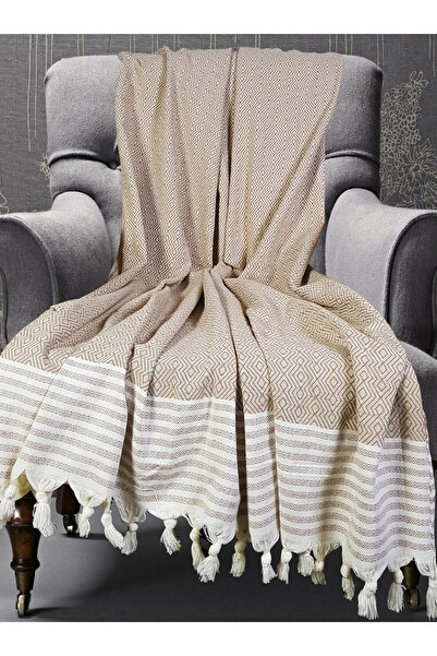 Bumedo Buldan İşi Cotton 2-Piece Armchair Cover Set 180X150 cm - Woven Fabric Covering the Arms - Vi̇zon (Mink)