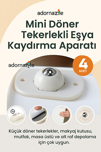 adornazzle Mini Döner Tekerlekli Eşya Kaydırma Aparatı, Bilyeli Kaydırma Teke...