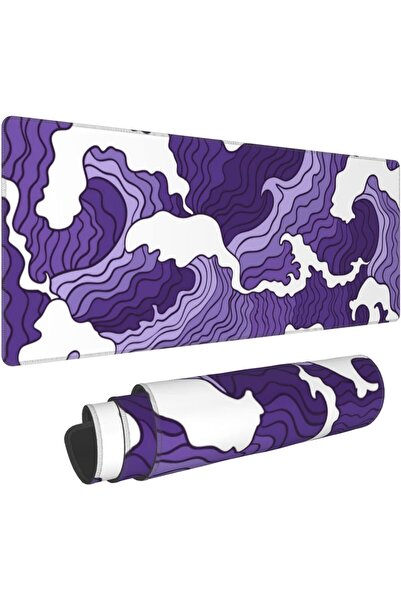 Generic XL Japanese Wave Gaming Mouse Pad with Stitched Edge, 80x30 cm (Purple & White)