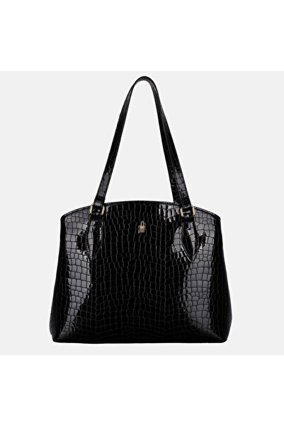 Other FLORENCE - Geantă neagră din piele lăcuită cu model crocodil