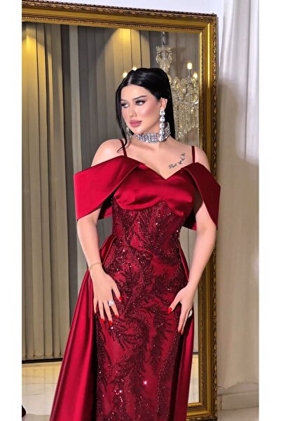 Zena Fashion Kraliçe Stili Kristal Baskı Pelerinli Abiye