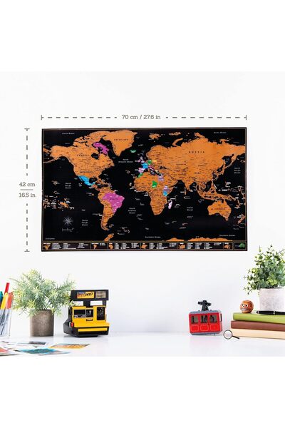 Generic Atlas & Green Scratch-Off World Map (28×17 in, L) with US States, Accessories & Gift Tube
