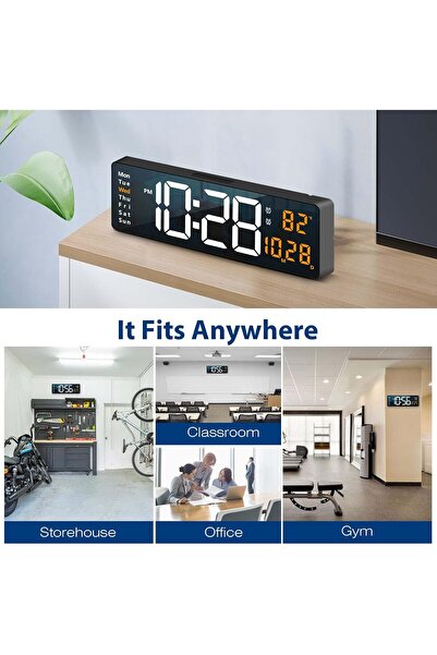 Armasse Remote Controlled Large Hd Led Display Digital Desk Wall Clock with Thermometer, Date and Alarm Orange