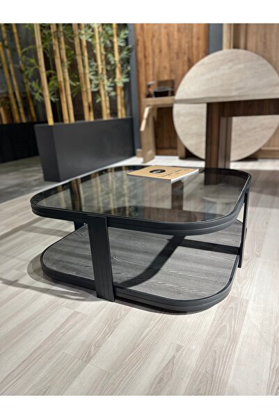 Lisso Valencia Orta Sehpa Temperli Füme Cam Modern Mobilya 90x90 Cm