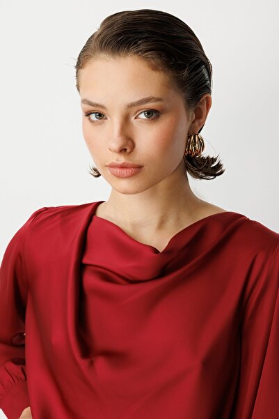 Ekol Degaje Collar Long Sleeve Blouse