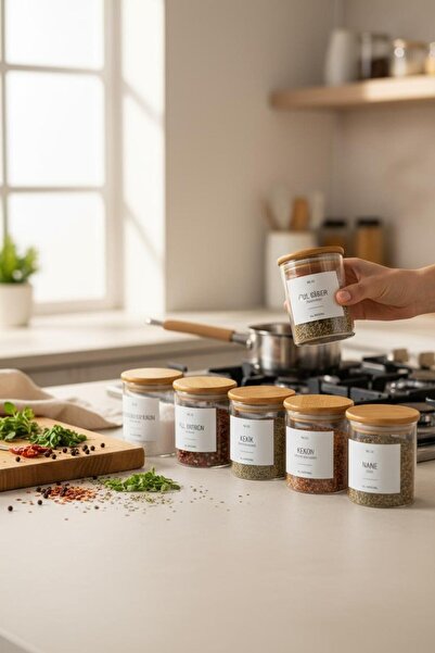 ANJEAHOME Novi 6-Piece 300 ml Glass Spice Jar Set |   Bamboo Lid & Label Included |   Healthy & Minimalist