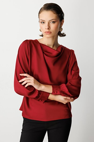 Ekol Degaje Collar Long Sleeve Blouse