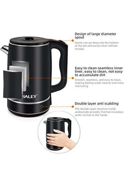 HALEY 2-3L Electric Kettle，2000W,304 stainless steel inner body, Hot Water Kettle(3L)