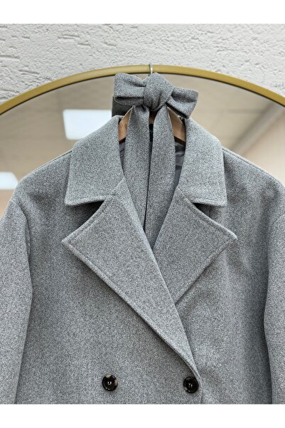 BENAHOLL Camira Double Pocket Cashmere Coat with Elbow Belt-Kt1830 Gray