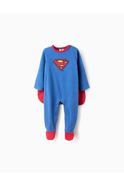 Ziddy Fleece babygrow with removable cape Superman for baby boys, blue
