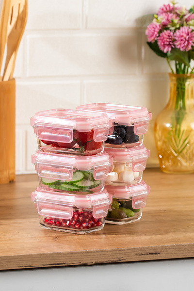 Porsima 4375 Set of 6 Leakproof Food Storage Containers with Locking Lids - Glass Storage Container - 150ml Powder