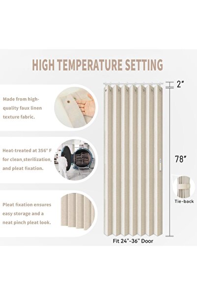 Generic Vatge Folding Closet/Door Curtain Panel 39 x 78 in Beige Polyester