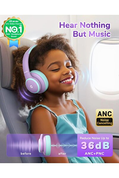 iClever BTH26 Active Noise Cancelling Headphones for Kids, 60H Play Time, 80dBA Safe Volume, Bluetoo