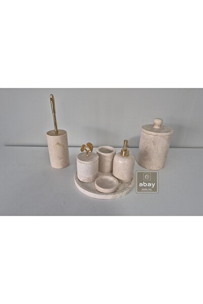 Abay Doğal Taş Bej Mermer 7 Parça Banyo Seti