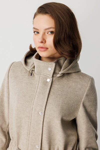 Ekol Hooded Cashmere Coat with Flap Pockets