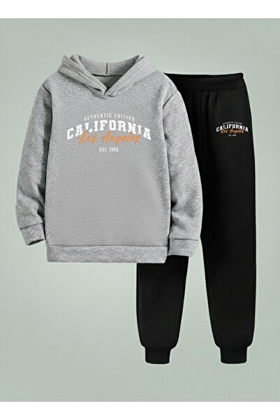 LORVEX Set cu glugă pentru băieți CALIFORNIA LOS, imprimat, cu 3 fire, din ma...