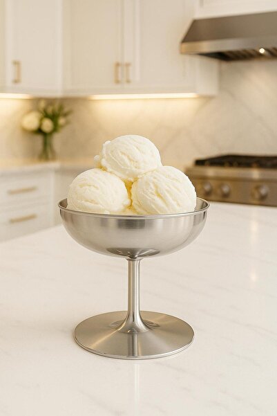 isra kristal Single Stainless Steel Luxury Pedestal Serving Bowl - Ice Cream Bowl, Jam Bowl, Turkish Delight Bowl, for Dessert and Appetizer