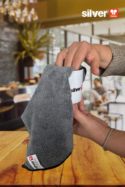 SİLVER HOME Overlocked Microfiber Super Absorbent 2-Piece Towel Cleaning Cloth - Anthracite