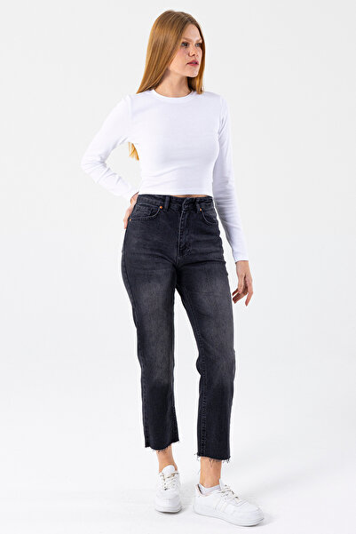 GİYSA Women's Regular Waist Mom Fit Jean Smoked - 2602