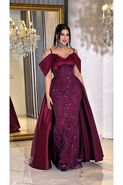 Zena Fashion Kraliçe Stili Kristal Baskı Pelerinli Abiye