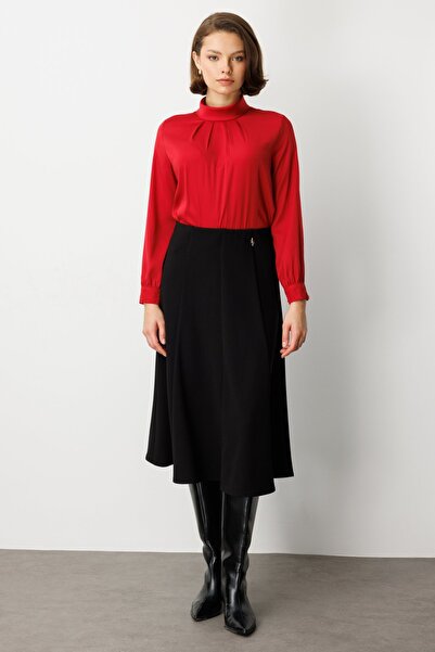 Ekol Brooch Detailed Flared Midi Skirt