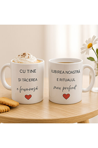 OEM Set Căni Cuplu – „Iubirea Noastră e Ritualul Meu Preferat” – Cadou Dimine...