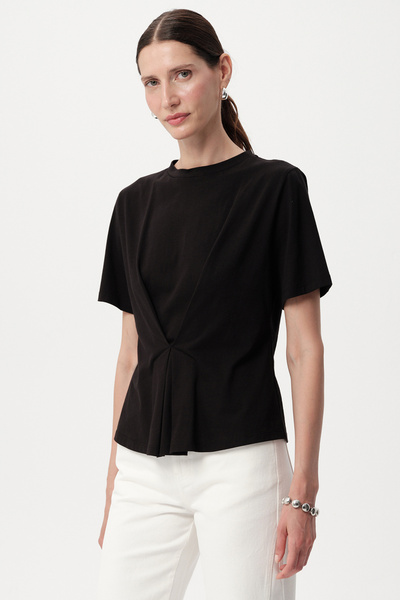 Allyco Πλεκτό μαύρο μπλουζάκι με λαιμόκοψη με φιόγκο