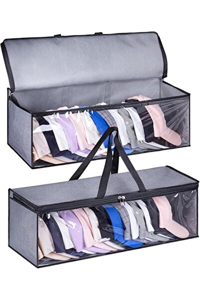 Generic KIMBORA 2-Pack Wide Baseball Hat Organizer with Sturdy Handles, Stackable Gray Fabric