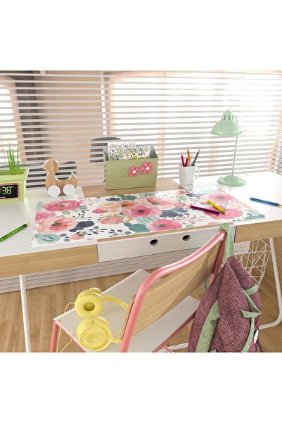 Generic Large Pink Floral Mouse Pad Desk Mat - PU Leather, Waterproof, 80 x 40 cm