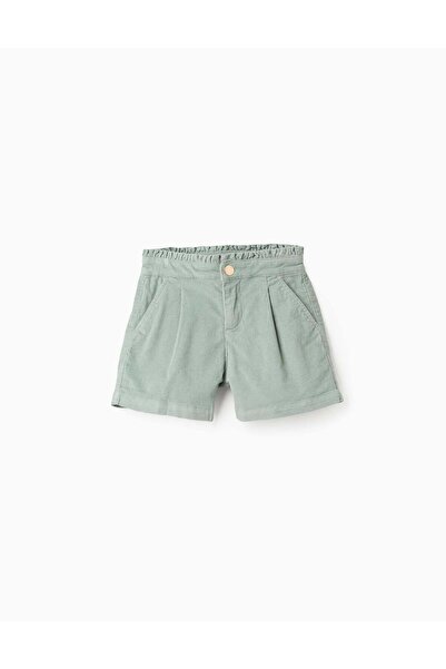Ziddy Corduroy Shorts with Ruffles for Girls, Aqua Green