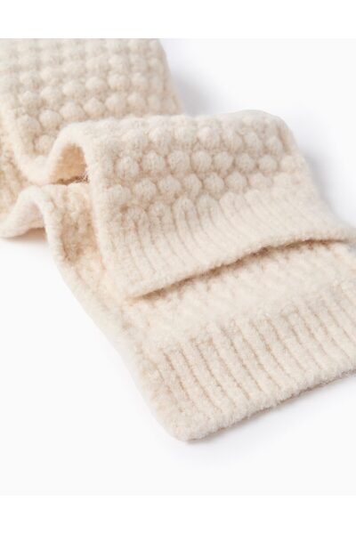 Ziddy Textured Beanie + Scarf for Babies and Girls, Beige